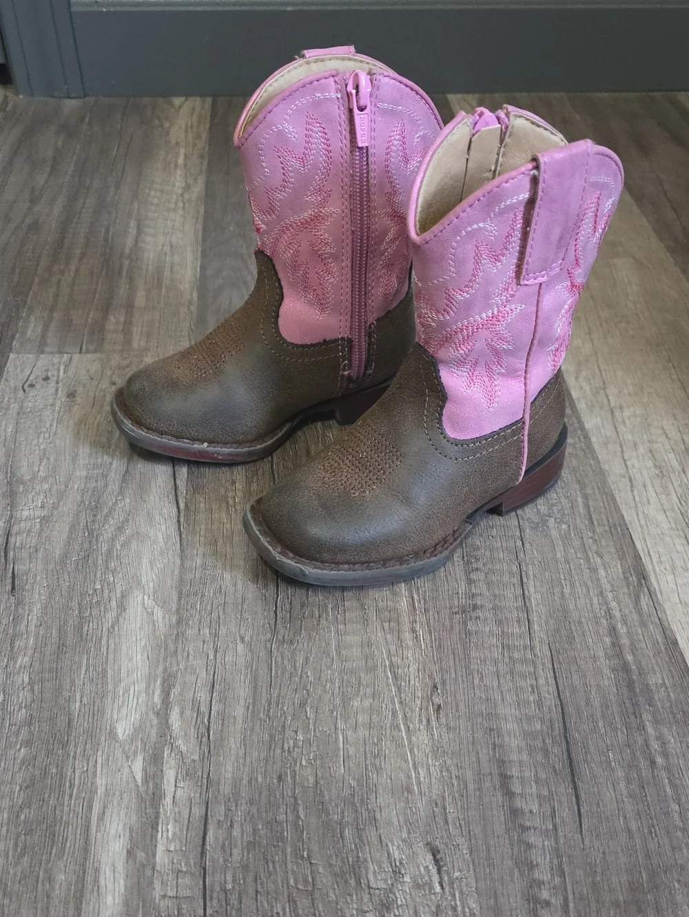 Toddler Pink & Brown Leather Cowgirl Boots